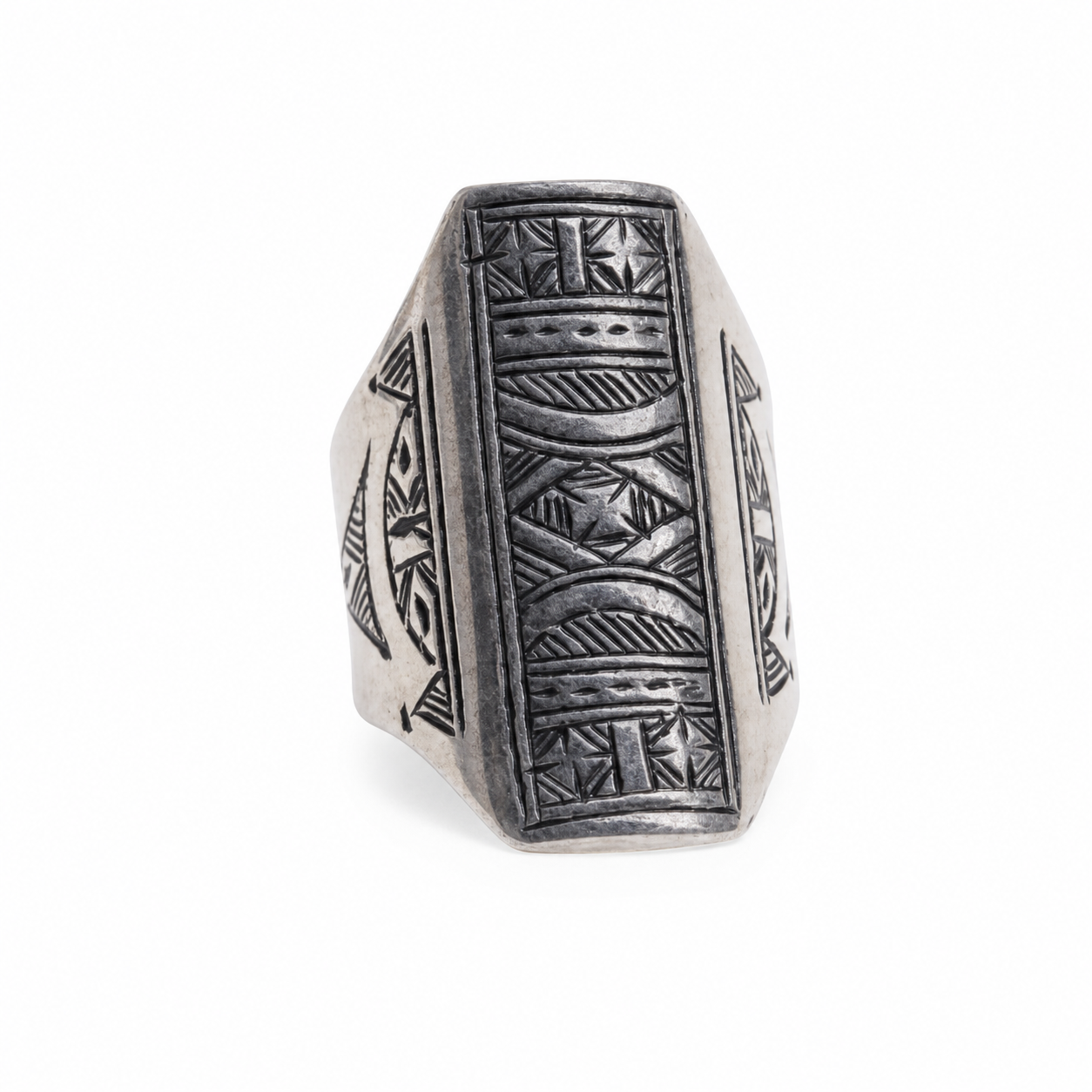 Berber Sterling Silver Ring: Engraved Tuareg Tribal Jewelry, Size 7 US