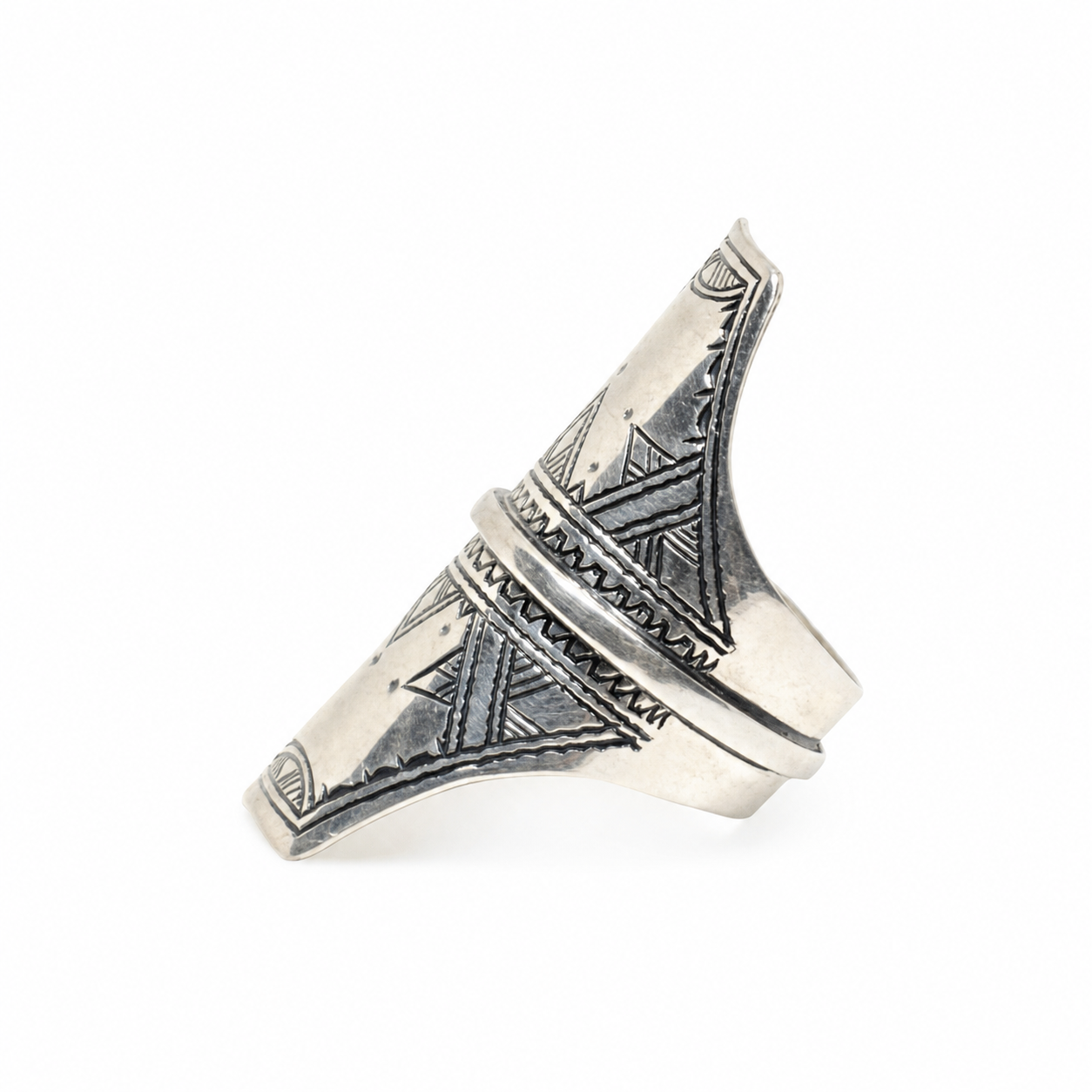 Berber Sterling Silver Ring: Engraved Tuareg Tribal Jewelry, Size 9 US