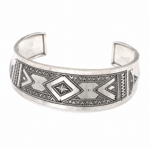 Berber Sterling Silver Tuareg Cuff Bracelet: Hand-Engraved African Tribal Bangle, Boho Ethnic African Hammered Jewelry