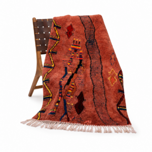 Berber Terracotta Rug, Abstract Tribal Wool Area Rug, Rust Red Boujaad Carpet, Hand Knotted Earthy Custom Boho Area Rug