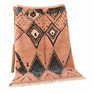Blush Pink Rug, Beni Ourain Diamond Shag Carpet, Boho Berber Wool Handmade