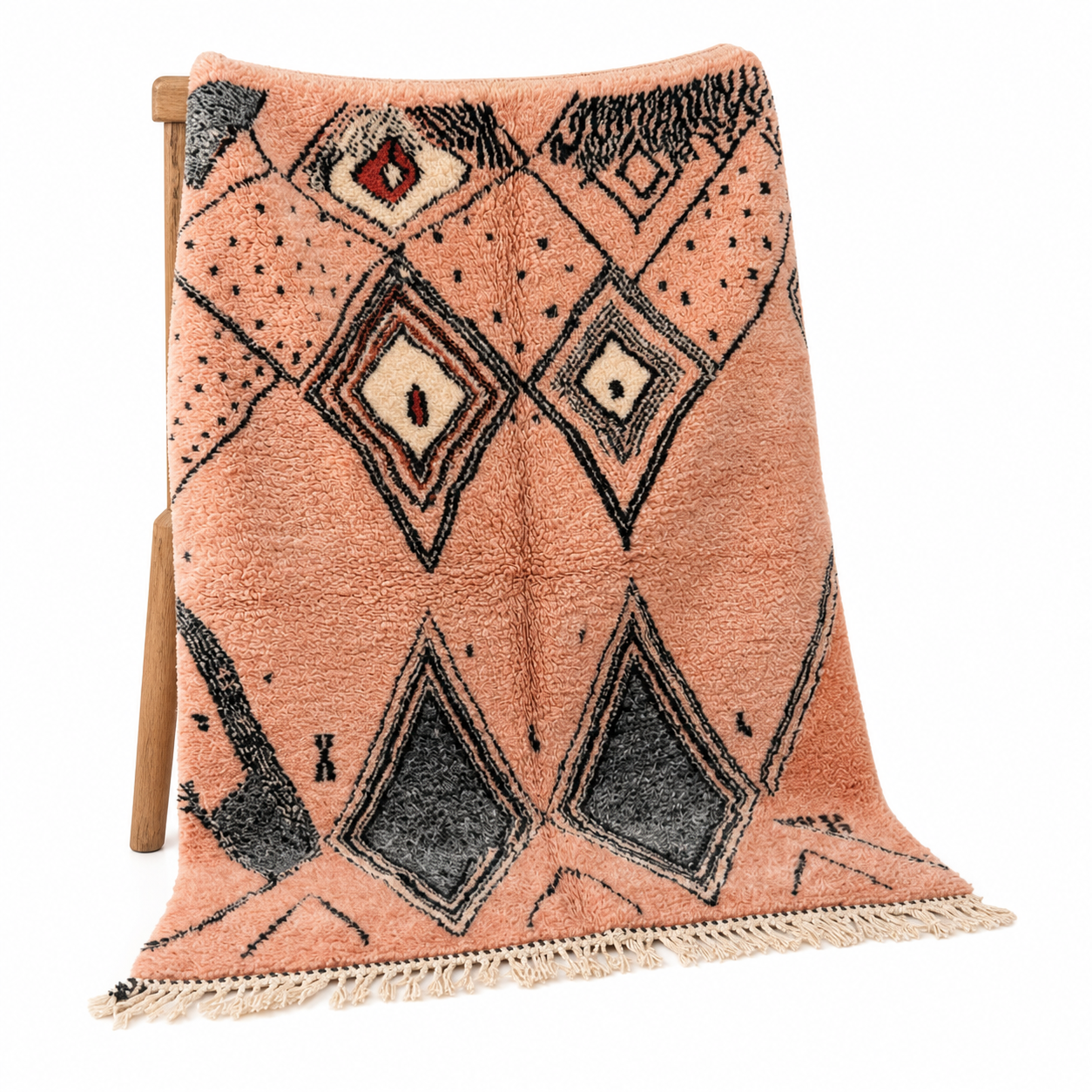 Blush Pink Rug, Beni Ourain Diamond Shag Carpet, Boho Berber Wool Handmade