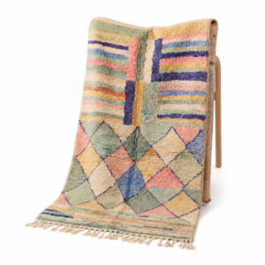 Boujaad Rug 8×5 ft – Pastel Rainbow Wool Rug – One of a Kind Dream Rug – Rare Soft Berber Carpet – Collector Boho Rug