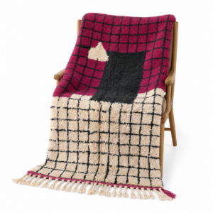 Boujaad Rug – Fuchsia Pink Ivory Wool Rug – Handmade Grid Abstract Art Rug – Bold Area Rug – Berber Carpet – Multiple Sizes
