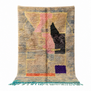 Boujaad Rug – Grey Blue Pink Wool Rug – Handmade Abstract Geometric Art Rug – One of a Kind Boho Berber Carpet