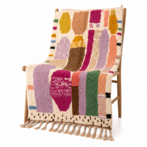 Boujaad Rug – Ivory Lavender Mustard Wool Rug – Handmade Art Rug – Colorful Boho Area Rug – Abstract Berber Carpet – Multiple Sizes