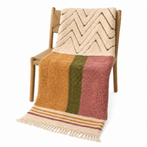 Boujaad Rug – Ivory Mustard Pink Wool Rug – Handmade Chevron Color Block Rug – Boho Area Rug – Berber Carpet – Multiple Sizes