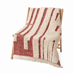 Boujaad Rug – Ivory Red Wool Rug – Handmade Abstract Architectural Rug – Modern Area Rug – Berber Carpet – Multiple Sizes