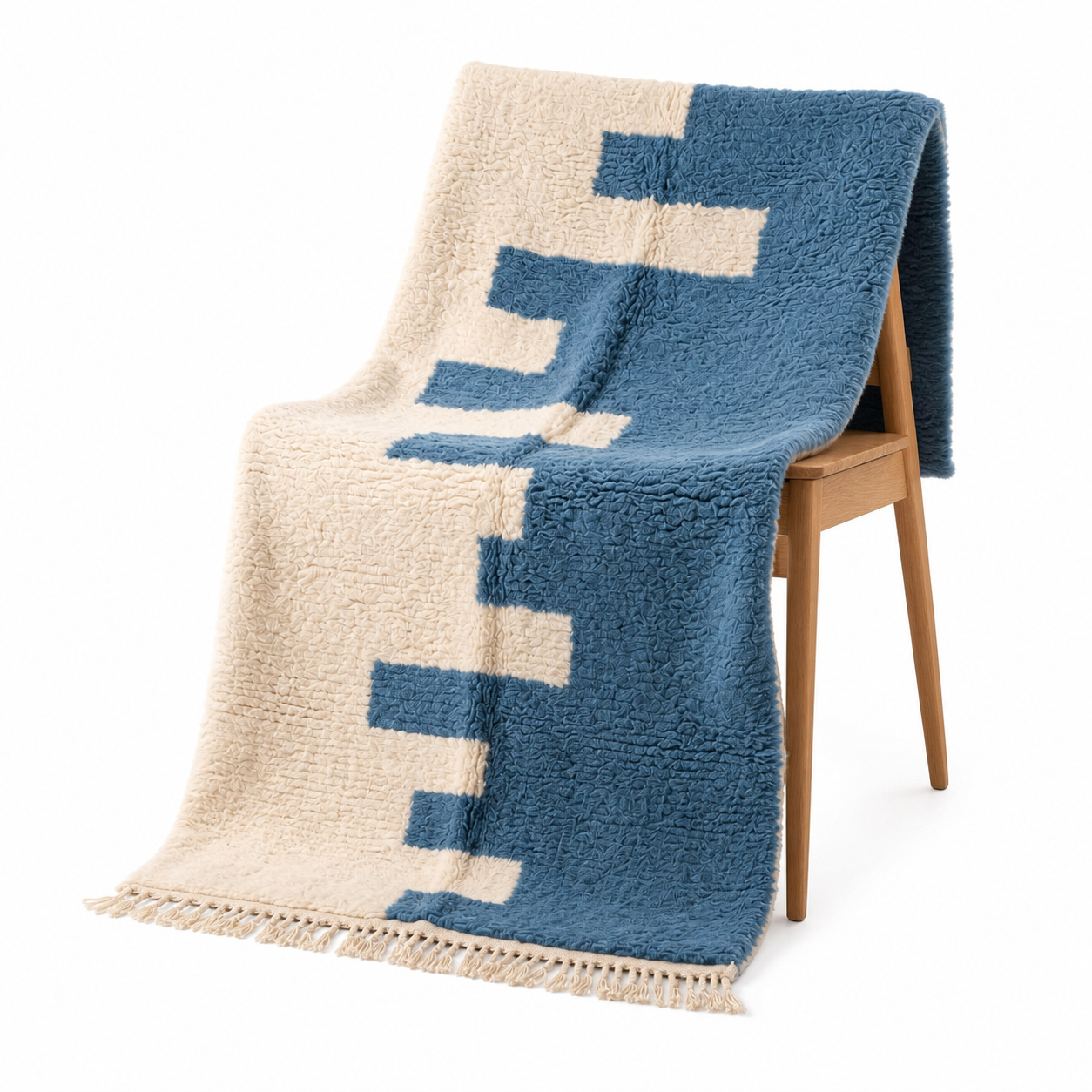 Boujaad Rug - Ivory Steel Blue Wool Rug - Handmade Abstract Split Rug - Modern Area Rug - Berber Carpet - Multiple Sizes