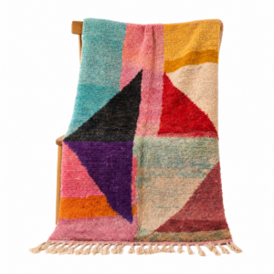 Boujaad Rug – Multicolor Geometric Triangle Wool Rug – Handmade Color Block Rug – 8×5 Bold Boho Area Rug – One of a Kind Berber rug