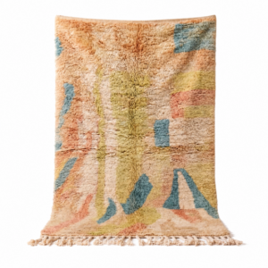 Boujaad Rug – Peach Sage Blue Pastel Wool Rug – Handmade Watercolor Abstract Rug – One of a Kind Boho Berber Carpet