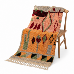 Boujaad Rug – Peach Sage Green Wool Rug – Handmade Geometric Rug – Earthy Boho Area Rug – Colorful Berber Carpet – Multiple Sizes