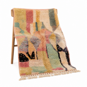 Boujaad Rug – Pink Sage Pastel Multicolor Wool Rug – Handmade Abstract Art Rug – One of a Kind Boho Berber Carpet