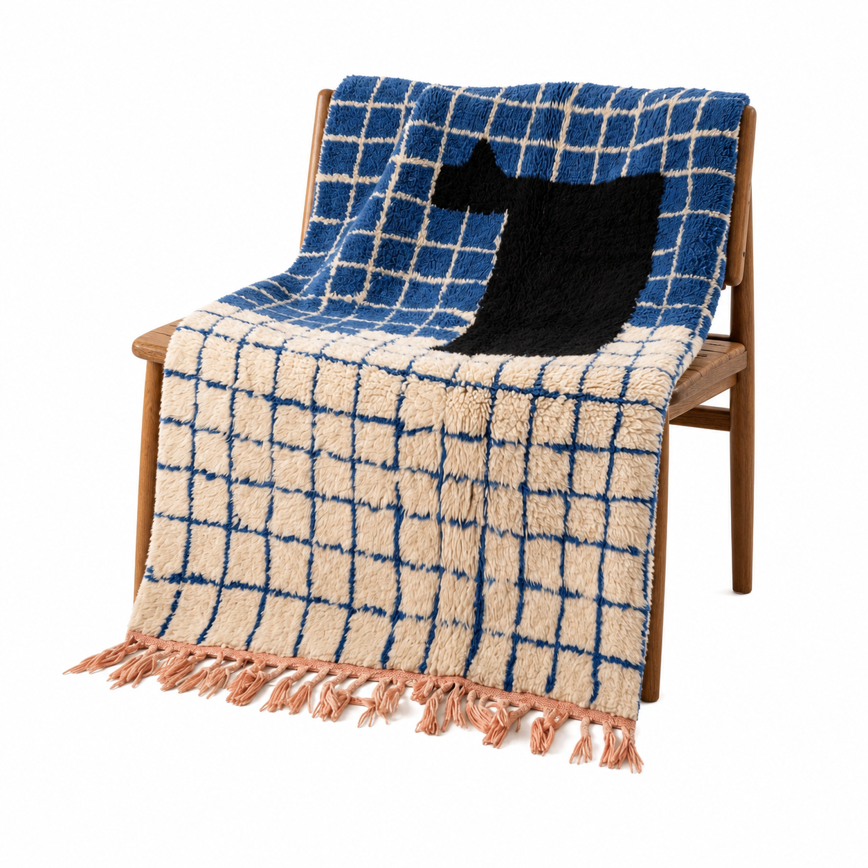 Boujaad Rug - Royal Blue Ivory Wool Rug - Handmade Grid Abstract Art Rug - Bold Area Rug - Berber Carpet - Multiple Sizes