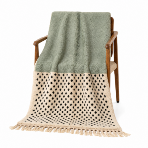 Boujaad Rug – Sage Green Ivory Wool Rug – Handmade Color Block Dot Rug – Modern Area Rug – Berber Carpet – Multiple Sizes