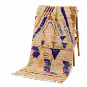 Boujaad Rug – Sandy Beige Purple Violet Wool Rug – Handmade Abstract Geometric Rug – One of a Kind Boho Berber Carpet