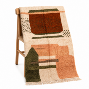 Boujaad Rug – Terracotta Sage Green Wool Rug – Handmade Abstract Art Rug – Earthy Boho Area Rug – Berber Carpet – Multiple Sizes