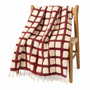 Checkered Rug – Burgundy Ivory Wool Rug – Handmade Checker Rug – Maximalist Area Rug – Rich Berber Carpet – Multiple Sizes