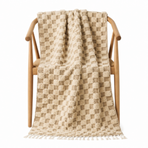 Checkered Rug – Ivory Beige Wool Rug – Handmade Checker Rug – Japandi Area Rug – Neutral Berber Carpet – Multiple Sizes