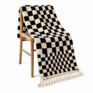 Checkered Rug – Ivory Black Wool Rug – Handmade Checker Rug – Modern Area Rug – Graphic Berber Carpet – Multiple Sizes