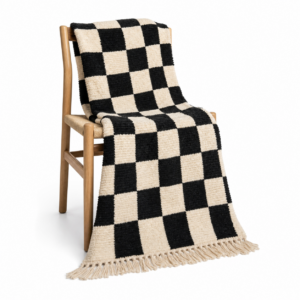 Checkered Rug – Ivory Black Wool Rug – Handmade Large Check Rug – Modern Area Rug – Graphic Berber Carpet – Multiple Sizes