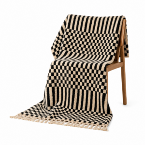 Checkered Rug – Ivory Black Wool Rug – Handmade Op Art Stripe Checker Rug – Modern Area Rug – Berber Carpet – Multiple Sizes