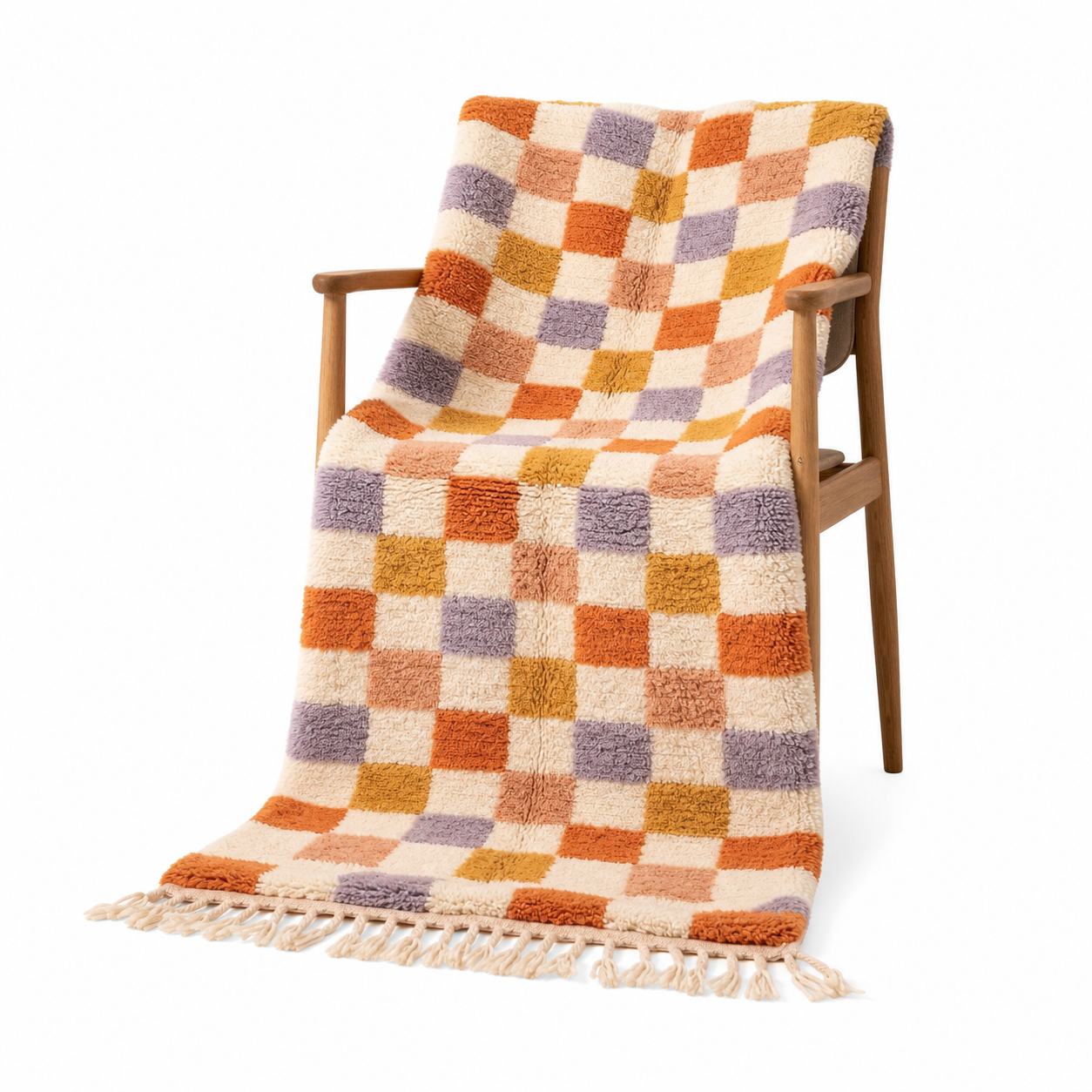 Checkered Rug - Ivory Multicolor Wool Rug - Handmade Checker Rug - Boho Area Rug - Berber Carpet - Multiple Sizes