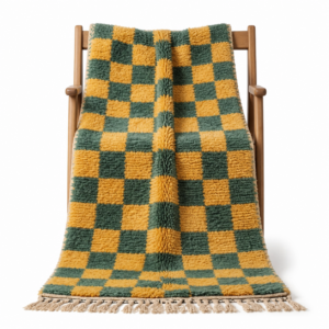 Checkered Rug – Mustard Yellow Green Wool Rug – Handmade Checker Rug – Retro Boho Area Rug – Berber Carpet – Multiple Sizes