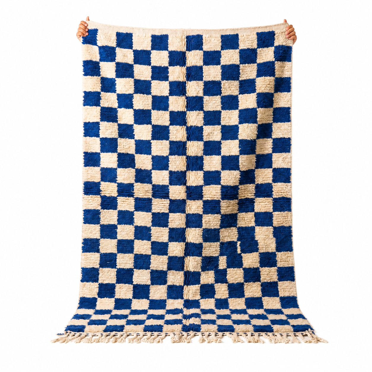 Checkered Rug - Royal Blue Ivory Wool Rug - Handmade Checker Rug - Bold Area Rug - Graphic Berber Carpet - Multiple Sizes