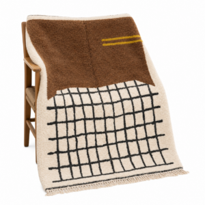 Chocolate Brown Grid Amazigh Rug, Hand-Knotted Beni Ourain Wool Carpet, Earthy Modern Shag