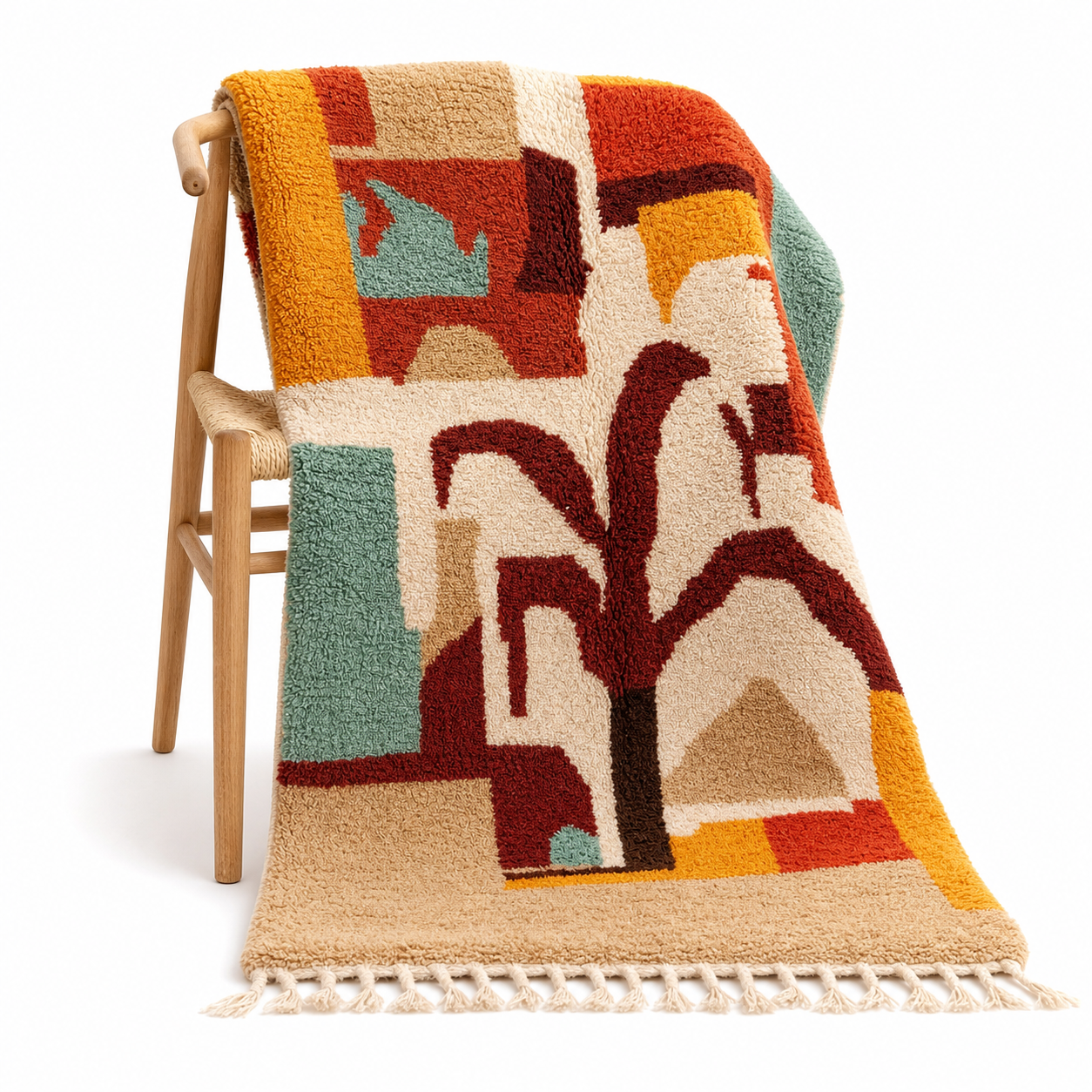 Colorful Berber Wool Rug – Beni Ourain Abstract Tree Atlas Design