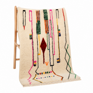 Colorful Ivory Azilal Rug – Handmade Berber Wool Rug – Tribal Geometric Boho Carpet – Multiple Sizes