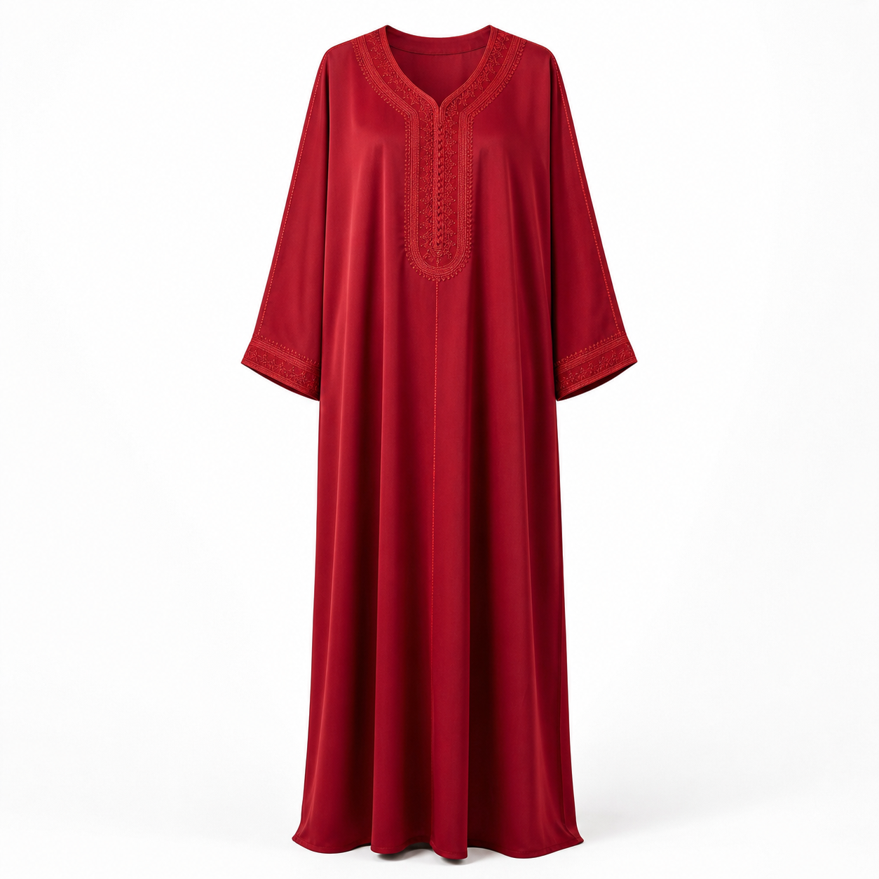 Flowing Cultural Statement Djellaba - Amazigh Red Embroidered Occasion Wear - Featured Product Image