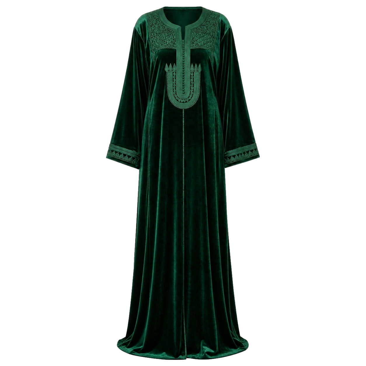 Emerald Velvet Kaftan – Amazigh Embroidered Occasion Wear