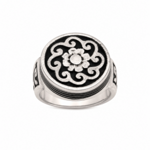 Engraved Ebony & Sterling Silver Tuareg Ring: Berber Tribal Jewelry