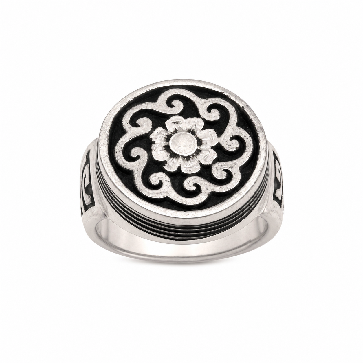 Engraved Ebony & Sterling Silver Tuareg Ring: Berber Tribal Jewelry