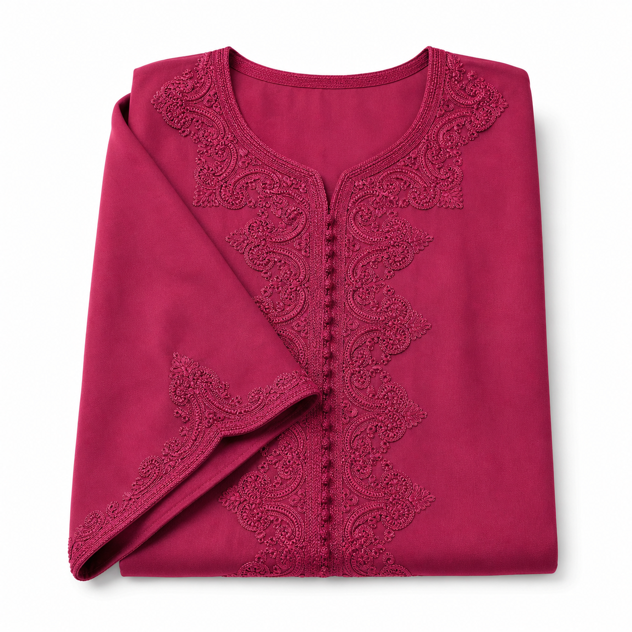 fuchsia Kaftan - Flowing Tonal Embroidery Ceremony Style