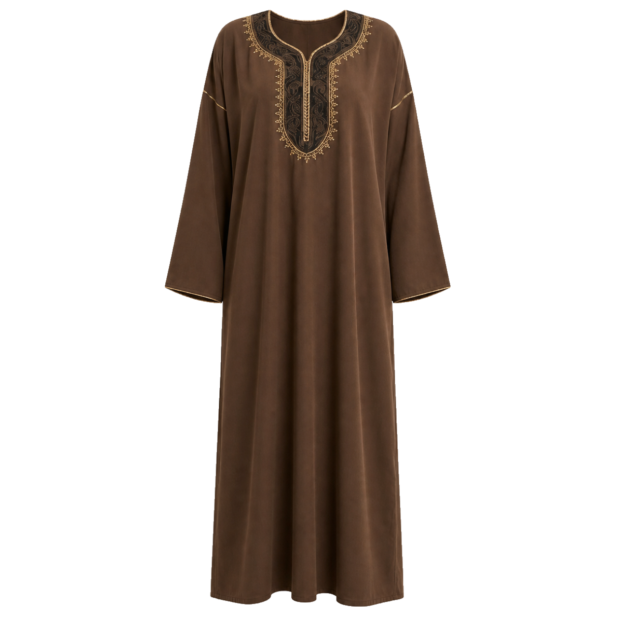 Gandoura Dress - Chocolate Embroidered Arabesque Style