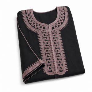 Gandoura Kaftan – Crêpe fluide aux broderies mauves