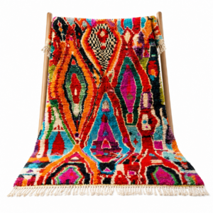 Hand-knotted Beni Ourain Wool Rug, Vibrant Berber Carpet, Maximalist Boho Decor