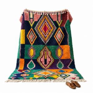 Hand-Knotted Wool Shag Rug, Jewel Tone Amazigh Beni Ourain Carpet