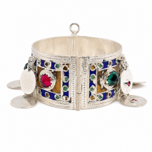 Handcrafted Berber Cuff Bracelet: Kabyle Enamel Plated Silver Jewelry