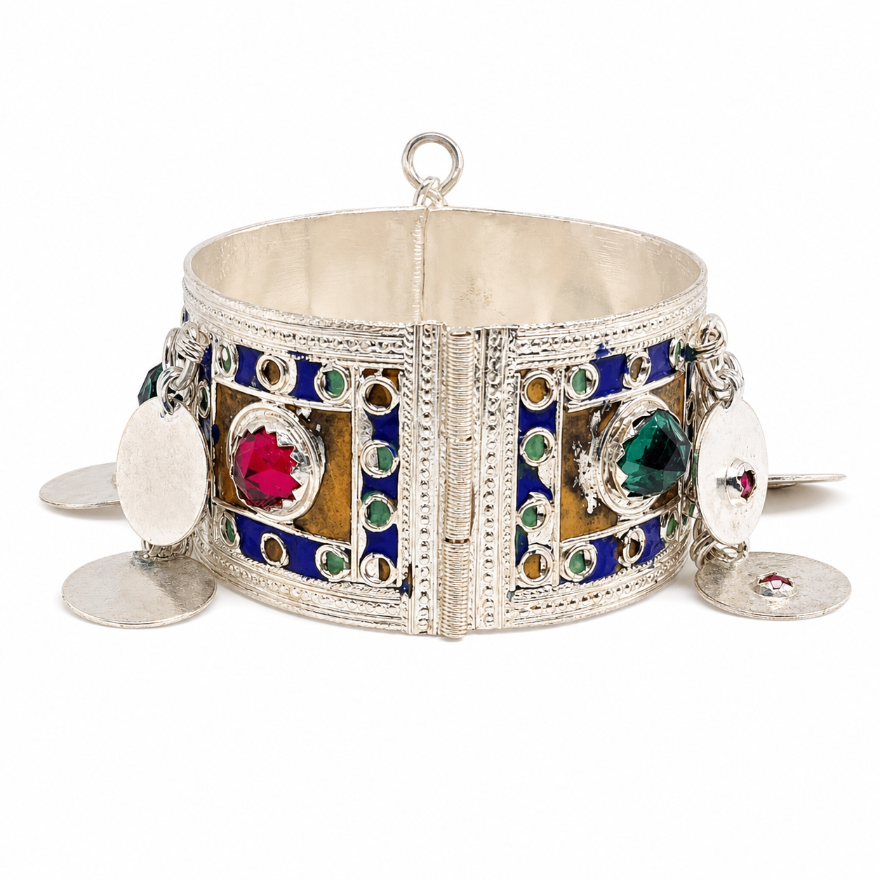 Handcrafted Berber Cuff Bracelet: Kabyle Enamel Plated Silver Jewelry