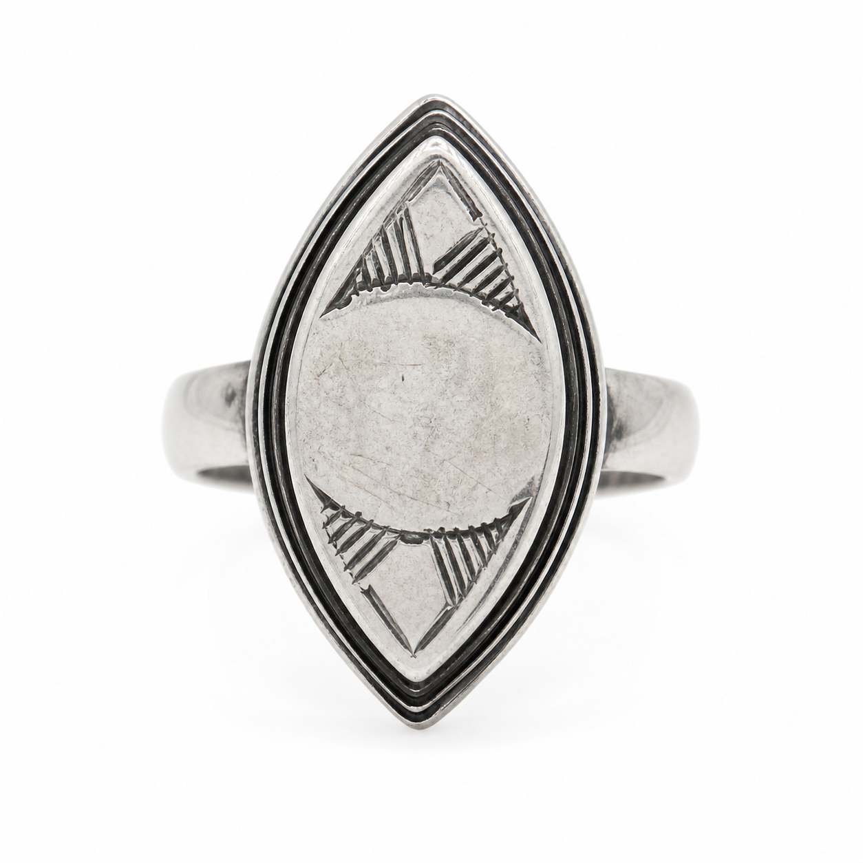 Handmade Amazigh Vintage Sterling Silver Tuareg Ring: Ebony Inlay, Size 7 US, 56 EU