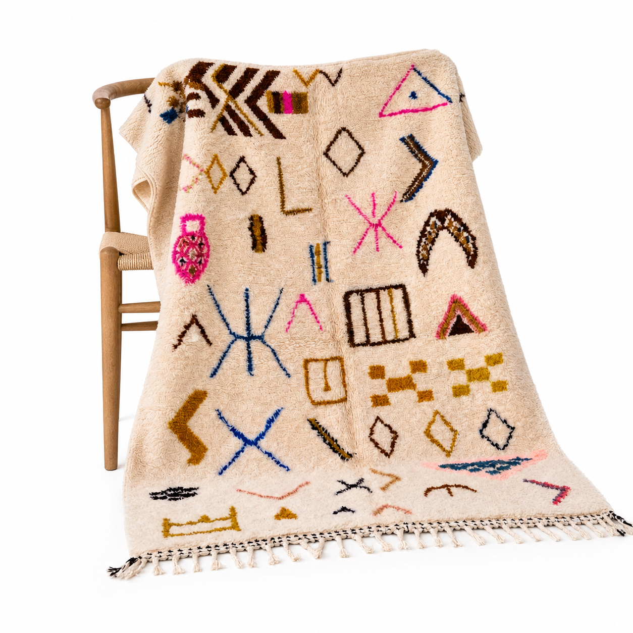 Handmade Berber Carpet Ivory & Multicolor