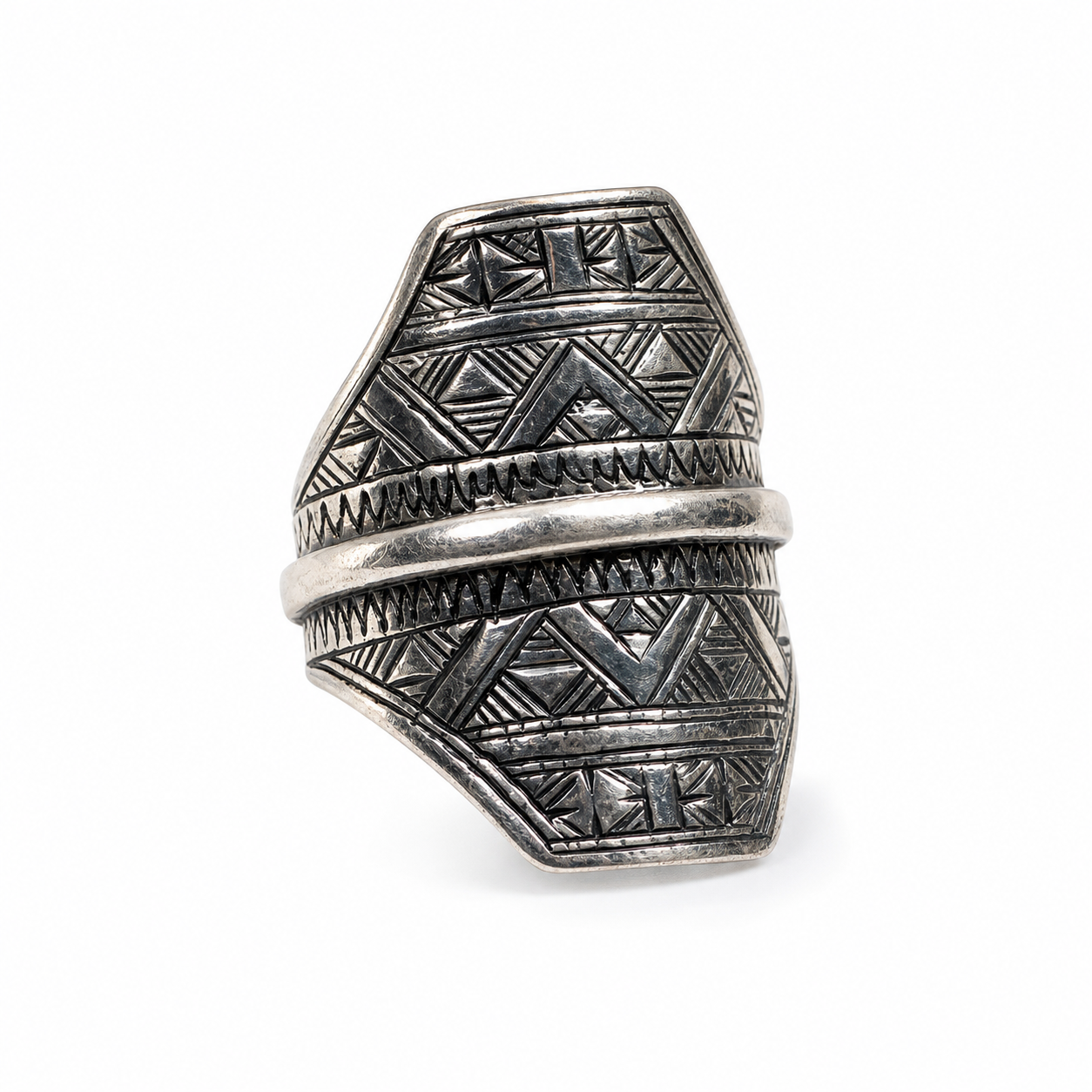 Handmade Berber Sterling Silver Ring: Tribal Engraved Jewelry, US Size 8