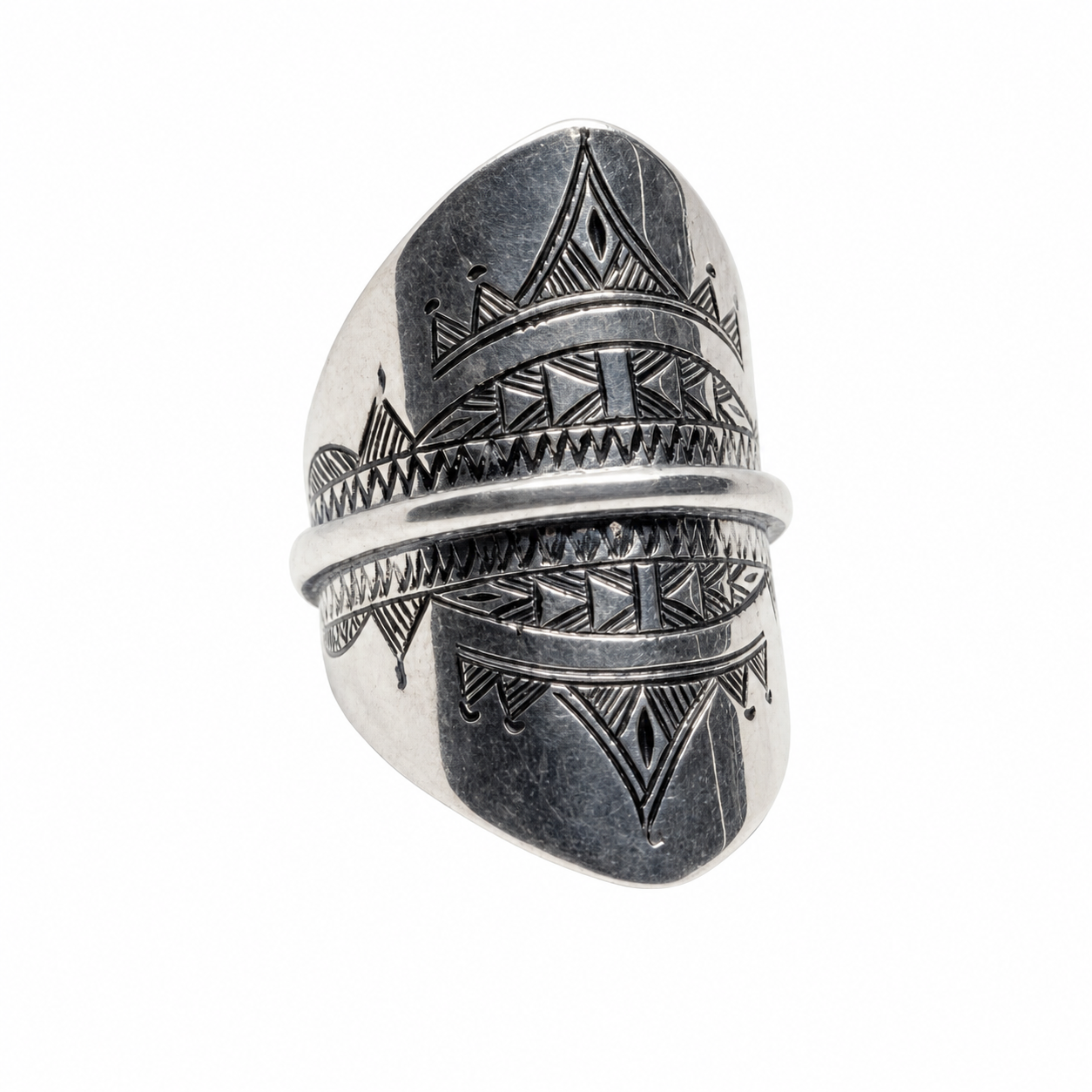 Handmade Engraved Sterling Silver Berber Ring: Tribal Bohemian Jewelry