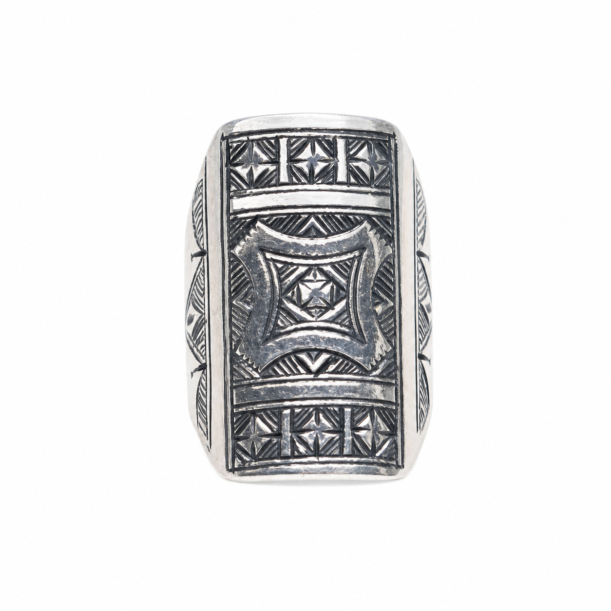 Handmade Engraved Sterling Silver Berber Ring: Tribal Jewelry, US Size 8
