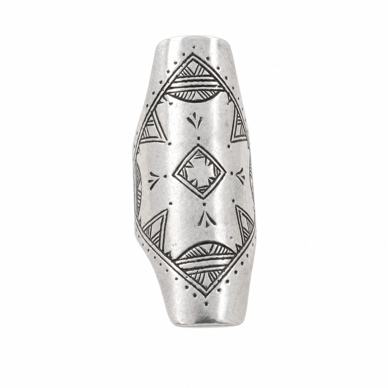Handmade Engraved Tuareg Long BohoTribal Sterling Silver Berber Ring: Size 7 US