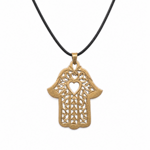 Handmade Gold Engraved Brass Copper Hamsa Hand Necklace: Berber Evil Eye Protection